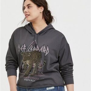 Torrid Def Leppard Dark Grey French Terry Crop Hoodie